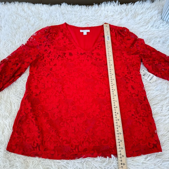 Charter Club Lace overlay blouse with 3/4 sleeves and cuff ties. Size Large - Picture 9 of 17